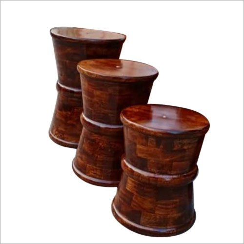 Brown Teak Wooden Round Stool