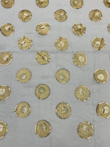 Embroidery Organza Fabric - Embroidered Organza Texture, Dyeable in Various Colors - Custom Length, Hand Work with Sequins