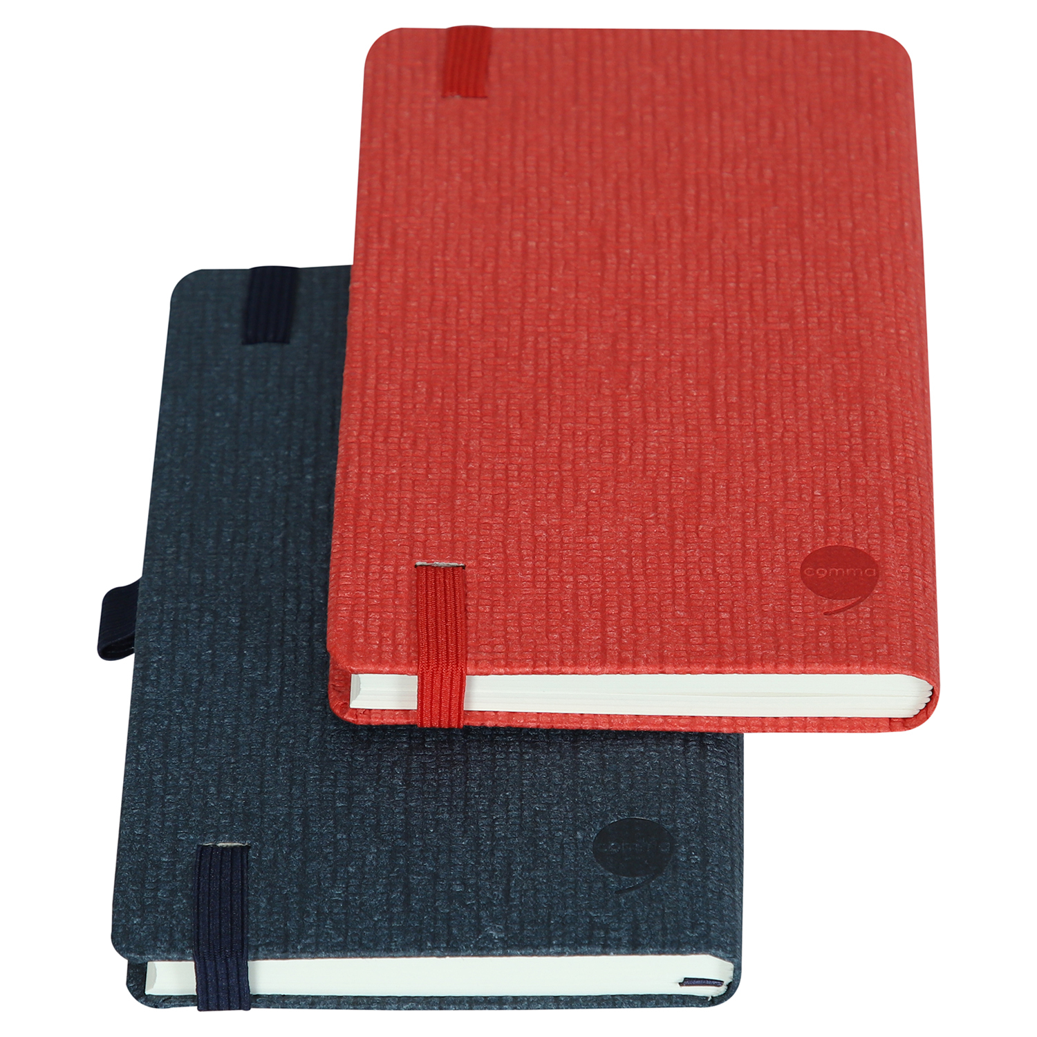 Comma Abaca - A6 Size - Hard Bound Notebook (Navy Blue and Red)