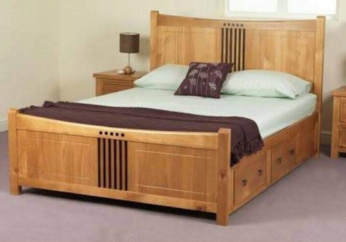 Queen/King Size Wooden Cot Bed With  Top Lifting & 2 Drawers (Solid Wood)