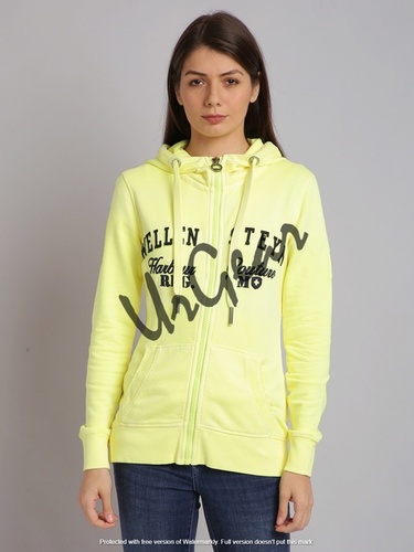 Lime Yellow Trendy Women Hooded Sweatshirt