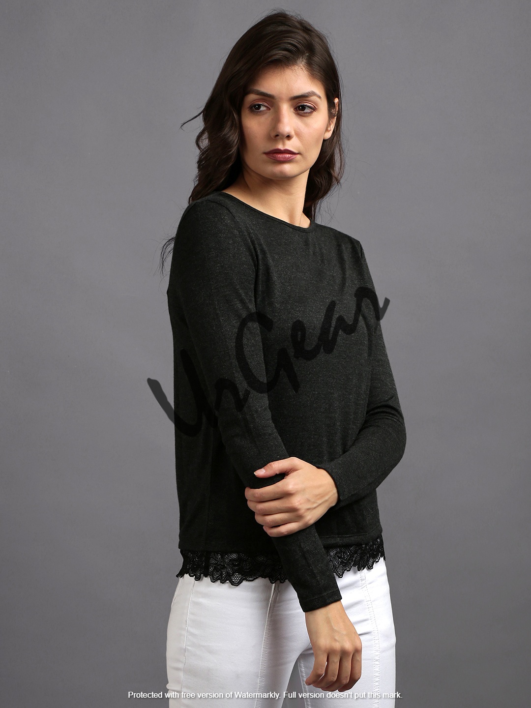 Women Black Laced Solid Top