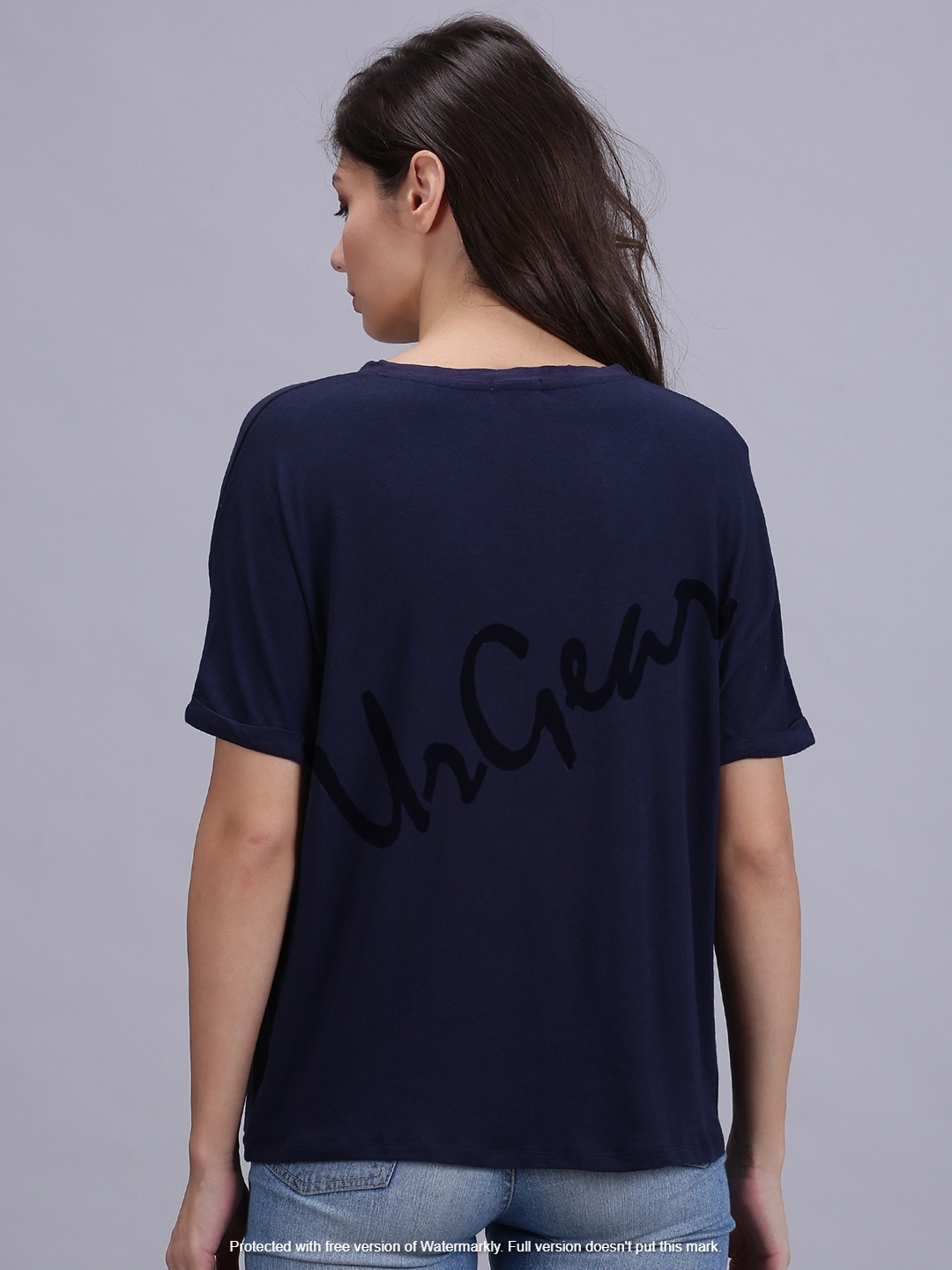 Womens Trendy V-Neck Navy Top