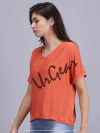 Urgear Casual Half Sleeve Solid Women Orange Top
