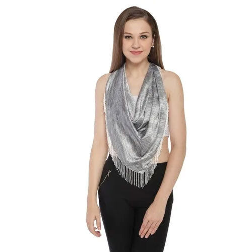 Digital Printed Scarves with Beaded Fringes Scarves