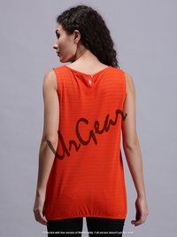 Women Solid Orange Sleeveless Tank Tops