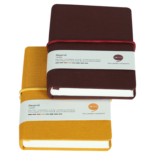 Comma Regina - A6 Size - Hard Bound Notebook (Maroon and Mustard Yellow))