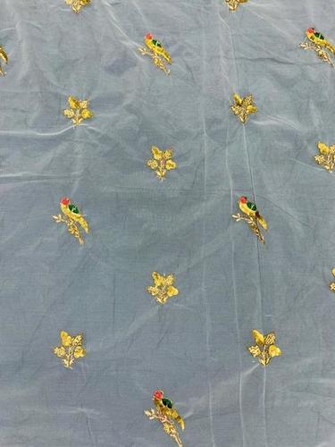 Organza Embroidery Fabric - Dyable Soft Organza Fabric with Golden Sequence, Available in Various Colors, Custom Length Options | Washable, Embroidered Pattern