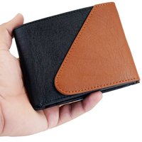 Mens Wallet PU Leather Black-Tan Tri-Fold Gents Purse