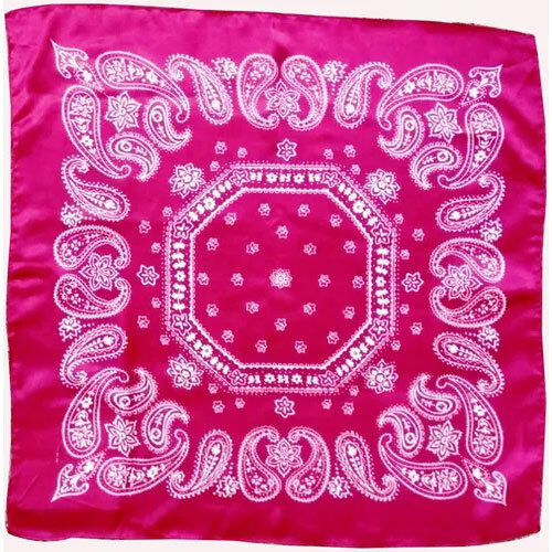 Pink Satin Square Printed Bandana