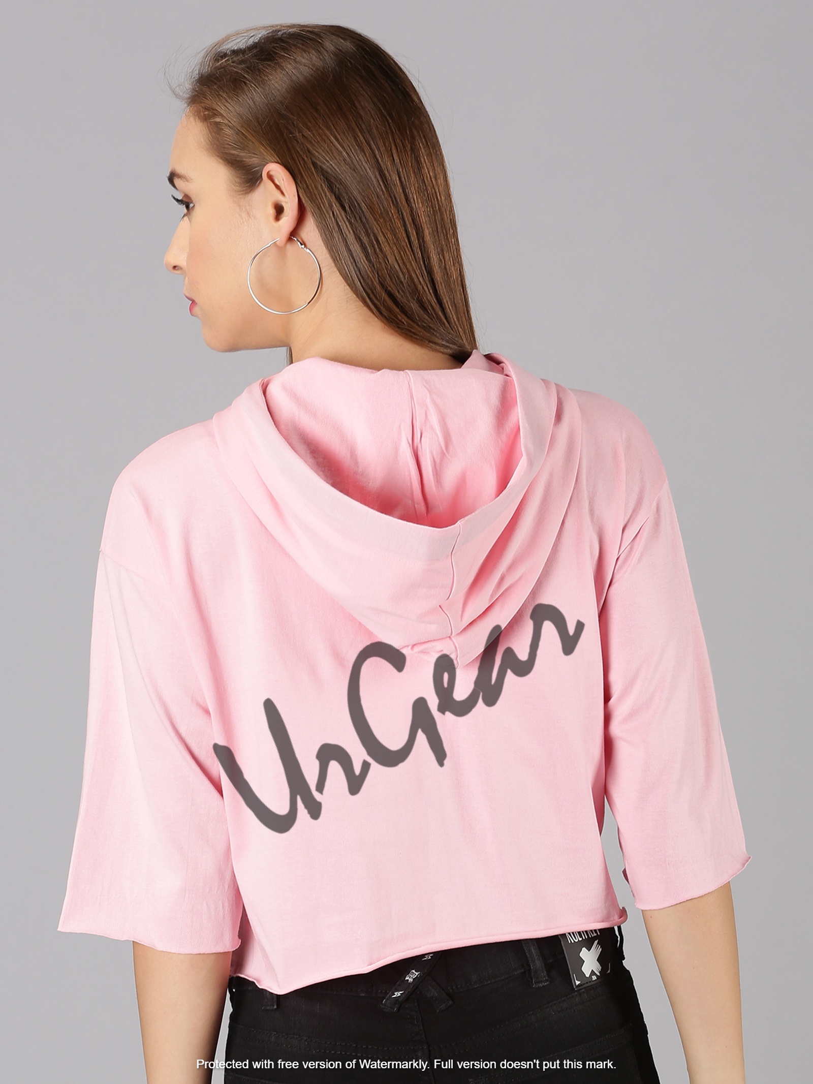 Womens Trendy Hooded Pink Crop Top
