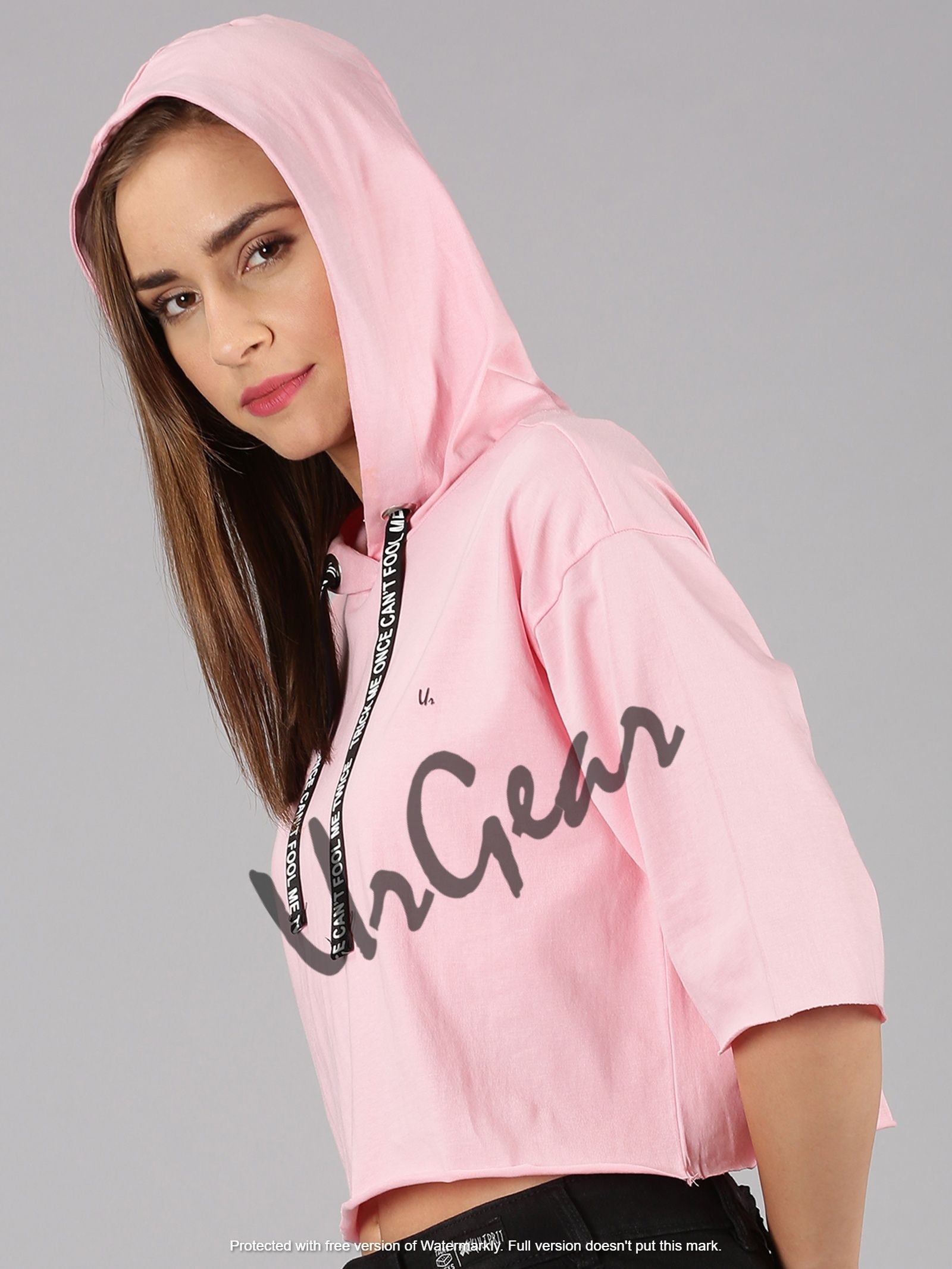 Womens Trendy Hooded Pink Crop Top