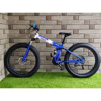 Blue White 21 Gears Fat Folding Bicycle - Gross Weight: 20 Kilograms