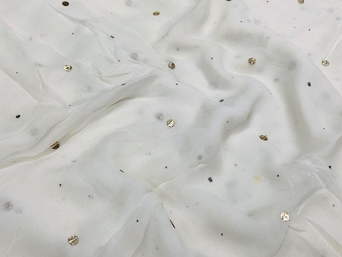 Embroidery Viscose Georgete Fabric - Embroidered Viscose Georgete, Regular Width , Soft Hand-Worked Texture, Washable, Available in Various Colors