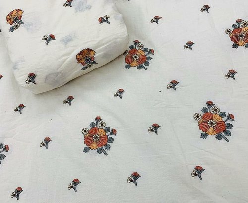 Embroidery Cora Fabric - Embroidered Viscose Georgette, Soft & Washable | Available in Various Colors and Custom Lengths