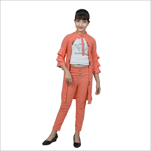 Any Color Girl Orange Knee Length Shrug With 2 Piece