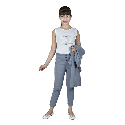 Any Color Girls Grey Knee Length Shrug With 2 Piece