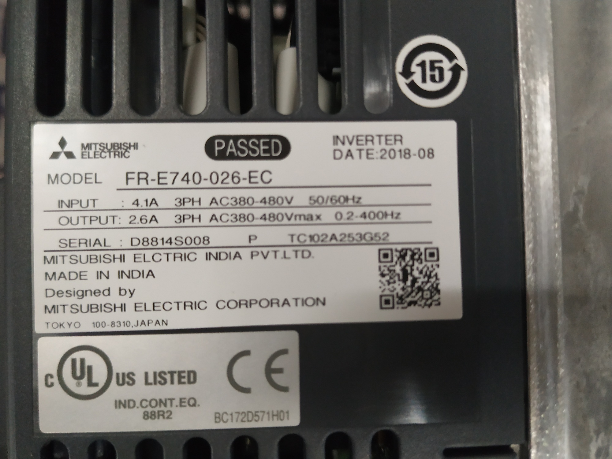 MITSUBISHI INVERTER DRIVE FR-E740-026-EC