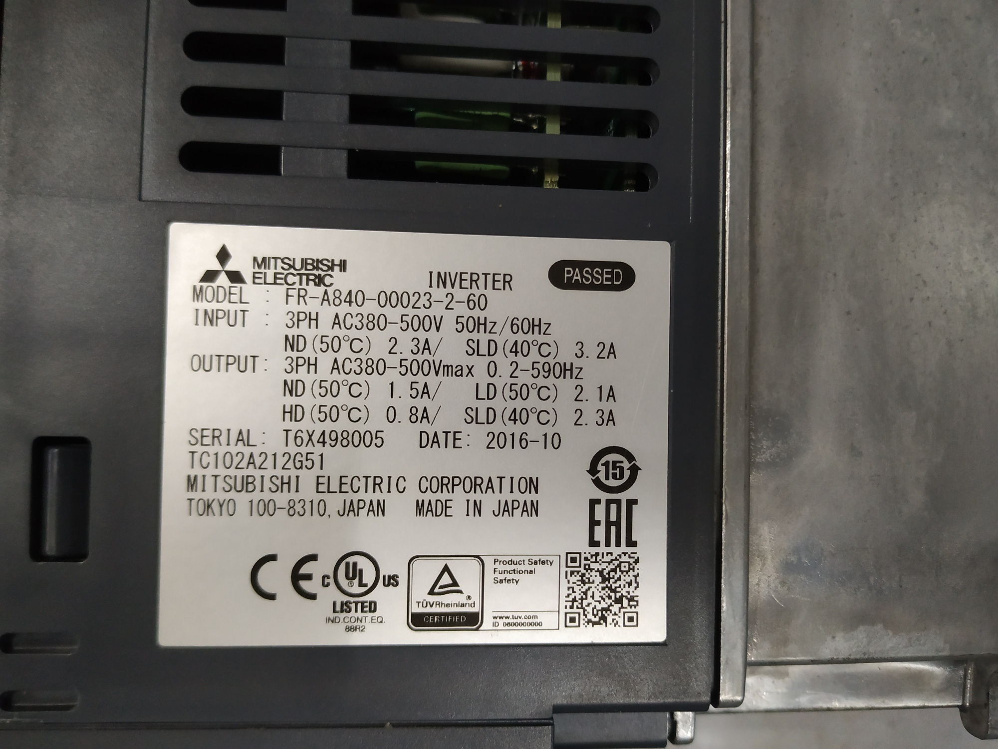 MITSUBISHI INVERTER AC DRIVE FR-A840-00023-2-60