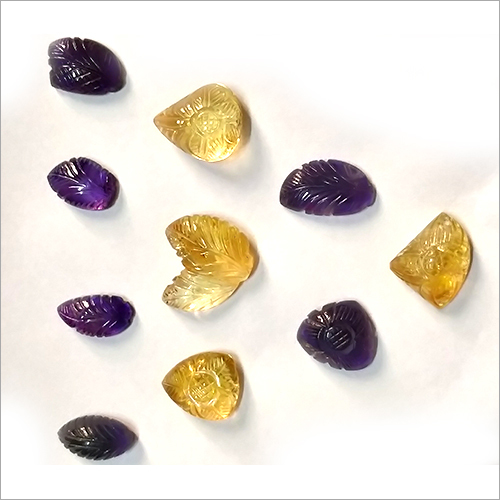 Natural Citrine And Amethyst Carvings Set For Jewellery