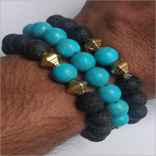 Couple Bracelet With Lava And Turquoise By MOHAN GEMS