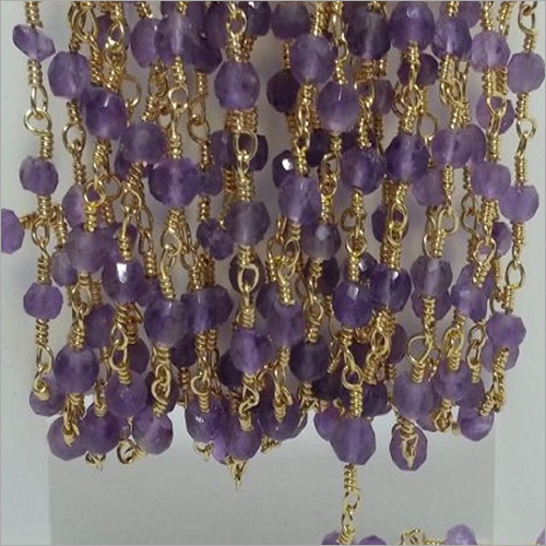 Natural Amethyst Faceted Rondelle Beads Gold Plated Rosary chain By MOHAN GEMS