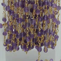 Natural Amethyst Faceted Rondelle Beads Gold Plated Rosary chain