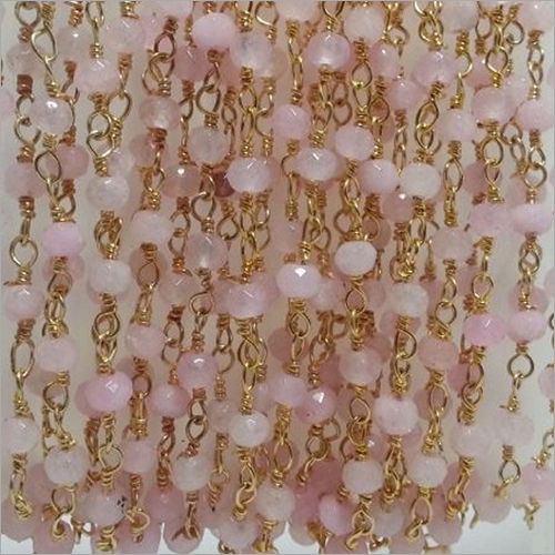 Natural Rose Quartz Faceted Rondelle Beads Gold Plated Rosary chain