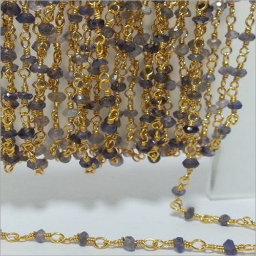 Natural Iolite Faceted Rondelle Beads Gold Plated Rosary chain By MOHAN GEMS