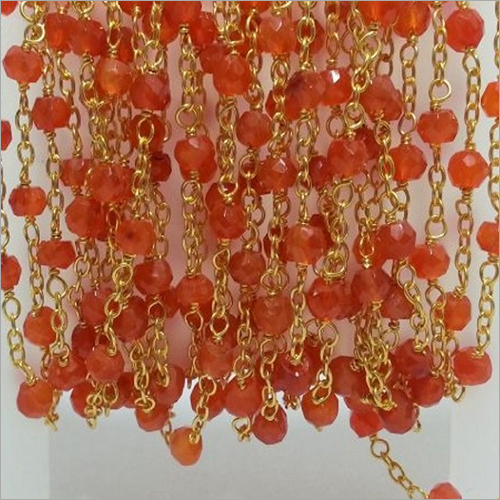 Natural Carnelian Faceted Rondelle Beads Gold Plated Rosary chain By MOHAN GEMS
