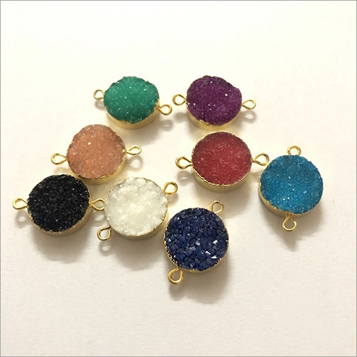10mm Multi Color Agate Druzy Round Gold Electroplated Connector