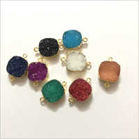 16mm Multi Color Agate Druzy Cushion Gold Electroplated Connector