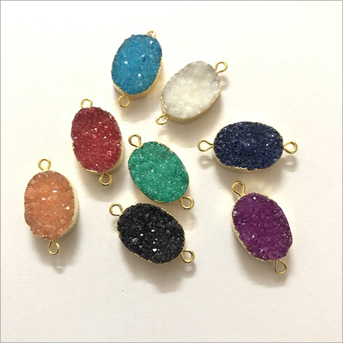 8x10mm Multi Color Agate Druzy Oval Gold Electroplated Connector
