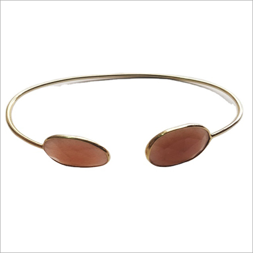 Natural Peach Moonstone Brass Bangle