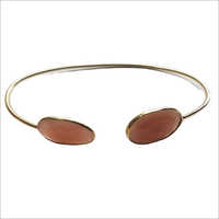 Natural Peach Moonstone Brass Bangle