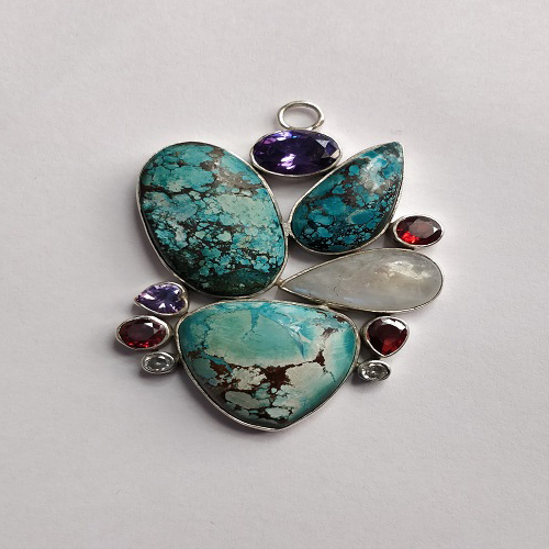 Trendy 925 Sterling Silver Multi Stone Pendant for Women