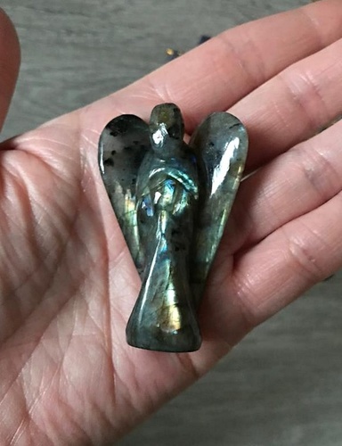 Labradorite Crystal Angel - 2 Inch Height, Indian Carved Gemstone with Bird Theme | Exquisite Detail and Unique Touch