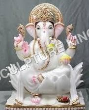 Sculpture White Marble Ganesh Statue