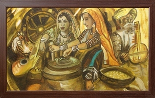 Indian Village Theme Canvas Painting