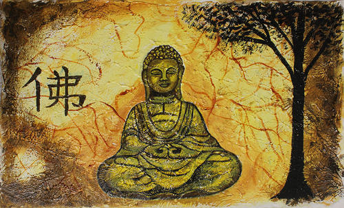 Multicolor Handmade Buddha Canvas Painting