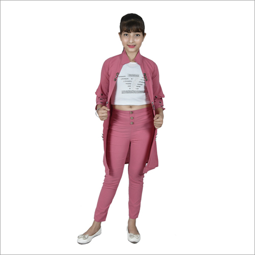 Girl Pink Knee Length Shrug With 3 Piece