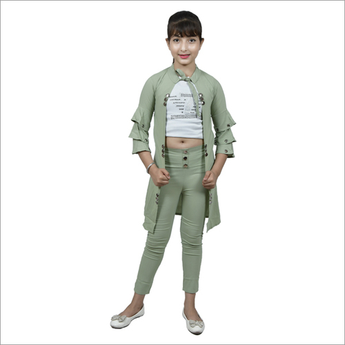 Girl Fancy Knee Length Shrug With 3 Piece - Cotton, Customized Size, Any Color | Quick Dry, Washable, Full Sleeves, Plain & Printed Patterns, All Season