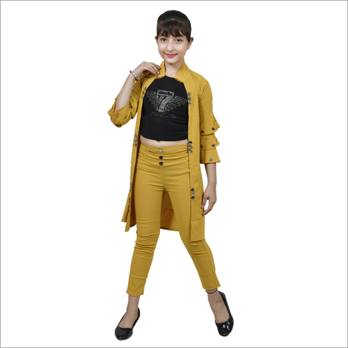 Any Color Girl Yellow Knee Length Shrug With 3 Piece