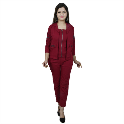 Girl Maroon Jacket With Trouser Set