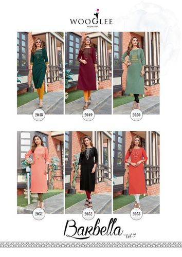 Barbella Vol 7 By Wooglee Rayon Kurtis Catalogue - Rayon Viscose, Size M(38)-XXXL(46), 3-4th Sleeve Style, Printed Design | Casual and Formal Wear for All Seasons