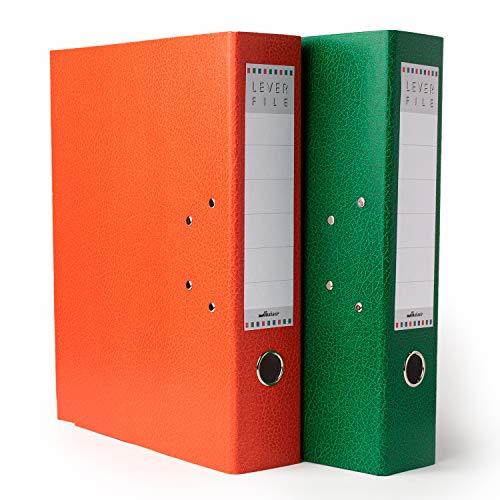 Mahavir Premium - Foolscap Size - Lever Arch File - 2 Hole - 70mm Clip - (Orange and Green)