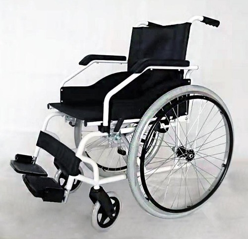 AK909A Economic Folding Wheelchair - Steel Frame, 65 cm External Width, 24" Rear PU Tires, 7" Front PVC Wheels | Ergonomic Design, Adjustable Armrests, Flip-Up Footrest, Portable, Max Load 120 kg