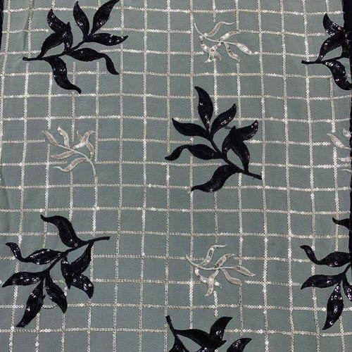 Embroidery Viscose Georgette Fabric - 44 Inch Width, Embroidered Design with Dark Coloured Thread & Golden Sequence Work | Exceptionally Soft, Washable, Available in Various Colors