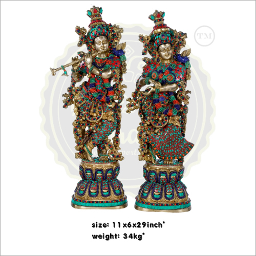 Brass radha Krishna statue with stone work