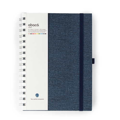 Comma Abaca - A5 Size - Wire-O-Bound Notebook (Navy Blue)
